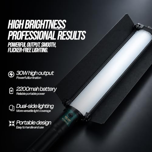 Image of HIFFIN HFB-650 30W RGB Wand Light for Video Shooting & Photography, Handheld LED Light Stick, 2700K-7500K CCT, 3800 Lumens, 100% Dimming, 11 FX Modes, App Control, 2200mAh Battery