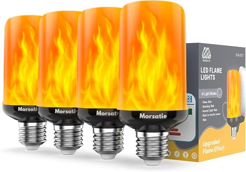 Morsatie Bombillas LED de llama mejoradas, bombillas parpadeantes de 4 modos con efecto invertido, bombilla de fuego E26 para Halloween, Navidad, fiesta, porche, patio, interior y exterior, paquete de
