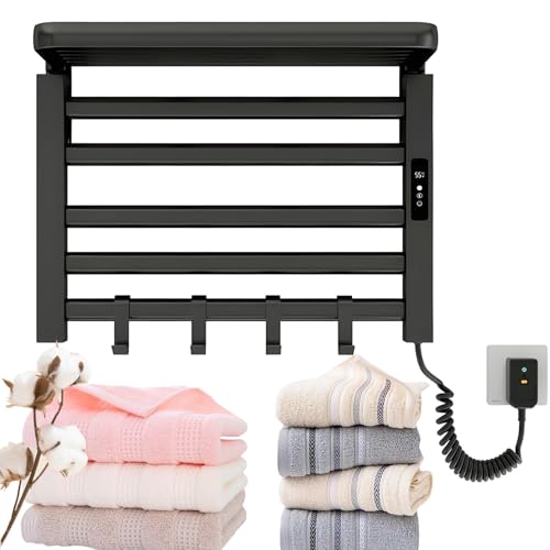 Ratina De Toallas con Calefacción Inteligente Eléctrica, Radiador De Pared De La Rejilla De Toalla De 95w con Temporizador De 1~24h, Temperatura Ajustable De 30-70 °, Riel De Toalla Calentada Black