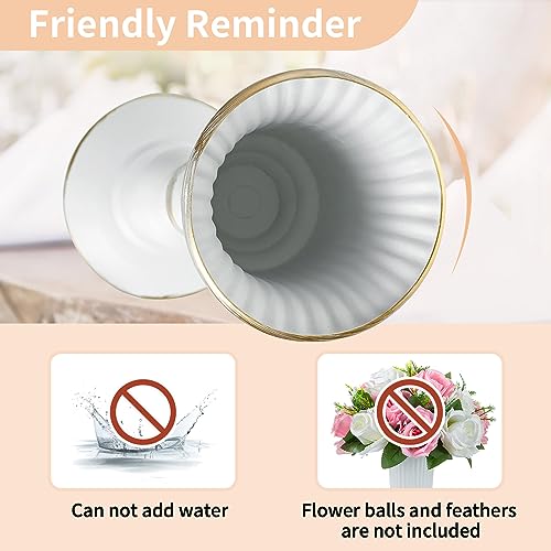 Nuptio 2 Pcs Flowered Metal Trumpet Vase Elegant Wedding Centerpieces Vase For Wedding Party Decoration, 23.2Cm Tall Artificial Flower Arrangements For Anniversary Ceremony, White #TOP3
