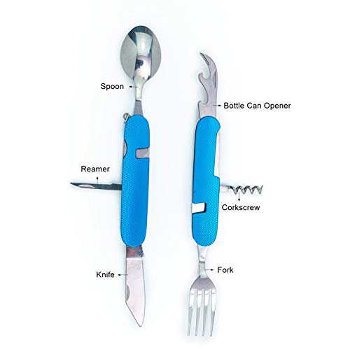 6-In-1 Multi-Function Camping Utensil Flatware Set Detachable Spoon Fork Knife Combo Mess Kit With Carrying Pouch (Blue + Red) #TOP3