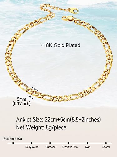 Image of FaithHeart Waterproof Ankle Bracelets for Women, 1 /2 /3Pcs Non Tarnish Stainless Steel Layered Anklet Set Paperclip Figaro Cuban Link Chain Dainty Summer Beach Jewelry Gift Adjustable Size