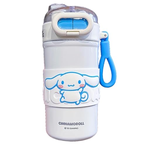 Many Rainbows Cinnamoroll Stainless Steel Insulated Water Bottle with Carrying Loop (Spout & Straw) - 510ml, White