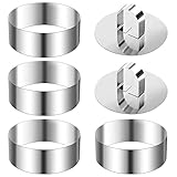 Set of 4 - Round Stainless Steel Small Cake Rings, Mousse and Pastry Mini Baking Ring Mold, Food Rings Cake Rings Dessert Rings Set Including 4 Rings & 2 Food Presses (Round)