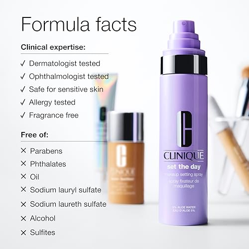 Clinique Set The Day Makeup Setting Spray With Aloe Water + Antioxidants | Sets Makeup All Day | Soothing + Hydrating Face Mist | Alcohol-Free + Suitable For Sensitive Skin - Image 5
