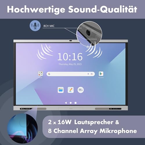 polyboard - Interaktives Whiteboard 86 Zoll mit Video-Kamera, Google-EDLA & Office (4K UHD) 2.4G WiFi - Digitales Smart-Board & Tafel für Schule & Unternehmen - Flipchart Monitor Touch-Screen