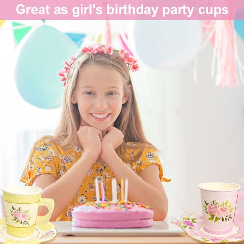 Ceiba Tree Floral Paper Disposable Tea Cups And Saucers Tea Party Decorations Favors 24 Sets For Girls Women Flower Birthday Baby Shower Wedding Party Supplies thumb #4