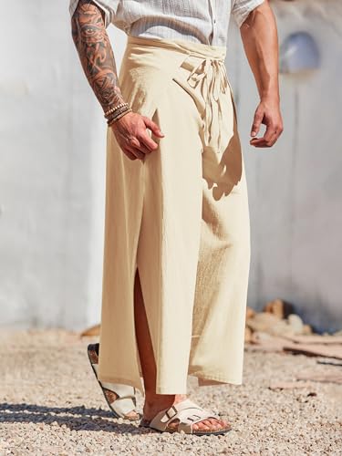 Runcati Mens Linen Wrap Pants Thai Fisherman Yoga Beach Hippie Lightweight Loose Fit Pants3