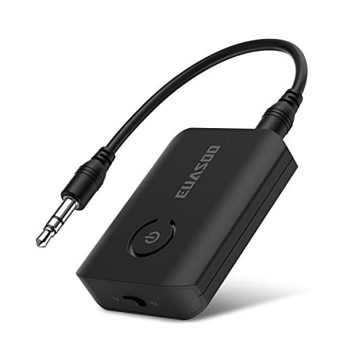EUASOO Bluetooth 5.0 Transmitter Receiver, 2-in-1 Wireless Adapter with 3.5mm AUX Stereo Output (AptX Low Latency, Pair with 2 Bluetooth Devices Simultaneously) for PC/TV/Home Sound System, Black