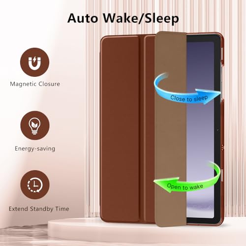 Image of MoKo Trifold Case for Galaxy Tab A9 Plus /A9+ 11 Inch 2023, Brown | Slim Stand Hard PC Translucent Back Shell Smart Cover, Auto Sleep /Wake, Light, Anti-scratch, 2 Adjustable Angle
