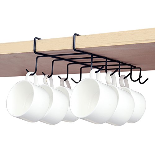 MyGift Under Shelf 10 Hook Coffee Cup Holder, Metal Teacup Storage Drying Rack, Black