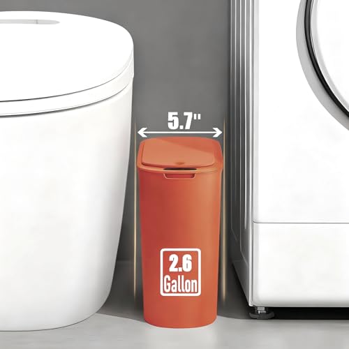 TIPGO-Automatic-Motion-Sensor-Bathroom-Trash-Can-with-Lid-26-Gallon-Touchless-Trash-Bin-Smart-Garbage-Can-Plastic-Slim-Wastebasket-for-Bedroom-Office-Dorm-Orange