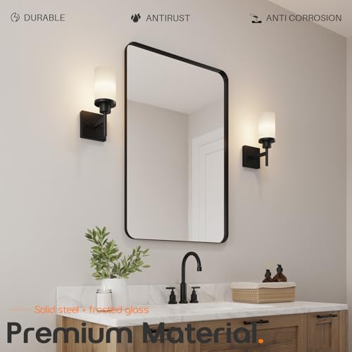 Image of Wall Light Fixtures Matte Black Bathroom Vanity Lights Over Mirror with White Frosted Glass Shade, Wall Lamps for Porch Entrance, 2 Pack T001MB-L1-P2
