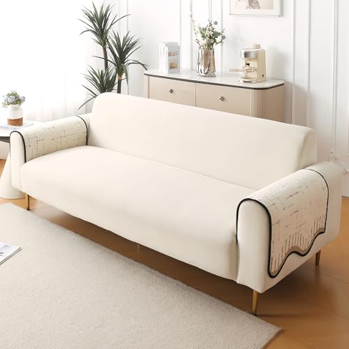 Image of HOKIPO Premium Supple Soft Wavy Anti-Slip Armrest Cover for Sofa, 1 Pair, Cream Brown (AR-5971-CRBR*2)