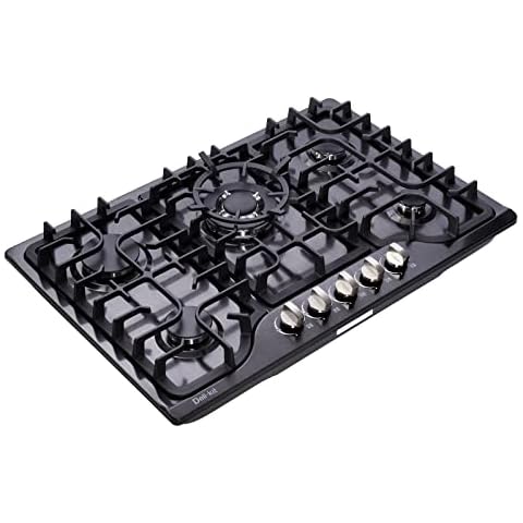 Deli-Kit 30 Inch LPG/NG Gas Cooktop Dual Fuel 5 Sealed Brass Burner Stainless Steel Hob 110V AC pulse Ignition Stainless Steel Gas Cooktops DK257-B01 Gas Hob Cover