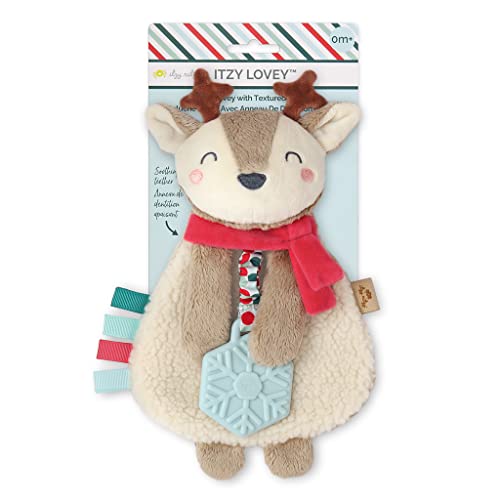 Image of Itzy Ritzy - Itzy Lovey Including Teether - Baby Lovey with Teether, Textured Ribbons & Dangle Arms - Features Crinkle Sound, Sherpa Fabric and Minky Plush (Jolly The Reindeer)