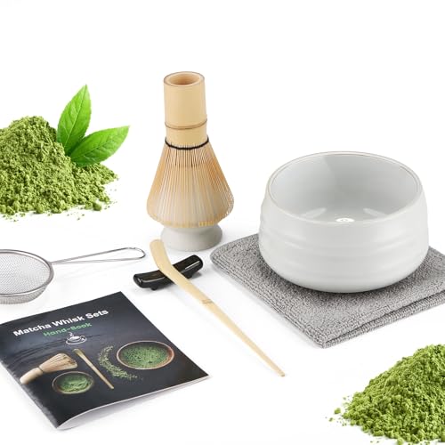 Juego de té macha de 7 piezas, con cuchara de matcha, soporte para batidor, batidor de bambú Matcha, pala, colador, accesorios de matcha, ceremonia de té tradicional japonesa, el mejor regalo para los