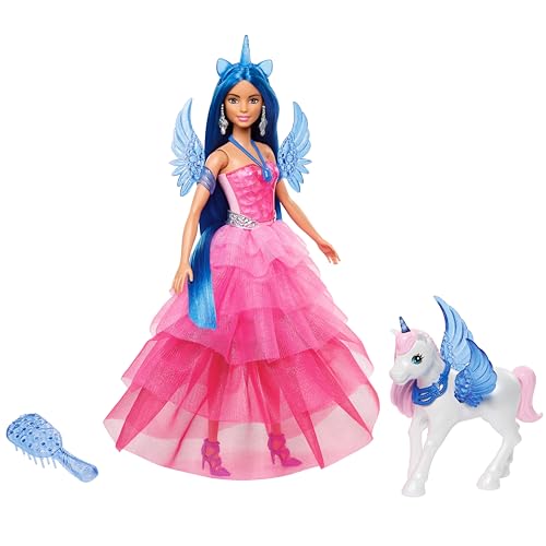Barbie Ein verborgener Zauber - Puppe mit Einhorn, pinkfarbenes Kleid mit...