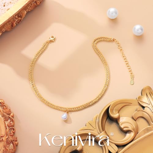 Image of Kenivira Sterling Silver Ankle Bracelets for Women,Gold Dainty Layered Waterproof Anklet for Women, Anklet Set Stackable Beach Gift Adjustable Size
