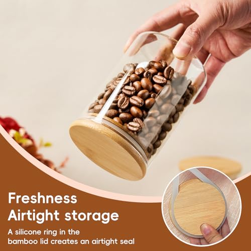 Image of 15 oz Glass Sugar Container, 1 Pack Coffee Container, Glass Jars with Lids | Seal, BPA-Free, Bamboo Soop, Coffee Bar Accessories, for Coffee Beans, Creamer, Salt, Overnight Oats, Brown sugar, Candy, Tea