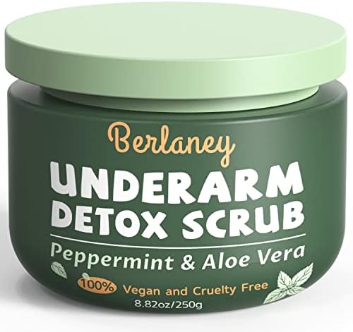 Underarm Scrub and Armpit Detox Scrub 8.8 oz with Peppermint, Aloe Vera and Walnut Shell Powder, Helps on Removing Odor, Deep Cleanse & Exfoliating, for Legs, Knee, Feet, Arms, Hands and the Whole Body