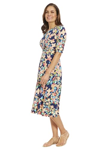 Image of London Times Women's Womens Elbow Sleeve A-line Midi - Pretty Garden Party Dress - Special Occasion Wedding Guest Dress