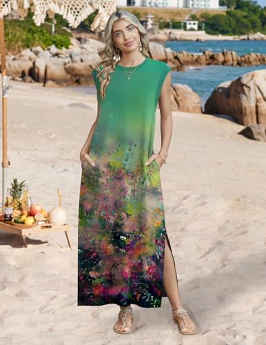 Image of Zeagoo Summer Dresses for Women 2026 Long Maxi Sundresses Loose Split Wrinkle-Free Beach Travel Vacation Clothes
