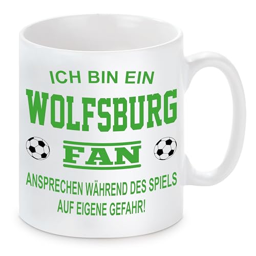 Fussball Tasse | Ich bin ein Wolfsburg Fan - Ansprechen während des Spiels auf eigene Gefahr | Keramiktasse für Fußballfans | Spülmaschinenfest | hochwertiger Druck Fussball Tasse | Ich bin ein Wolfsburg Fan - Ansprechen während des Spiels auf eigene Gefahr | Keramiktasse für Fußballfans | Spülmaschinenfest | hochwertiger Druck