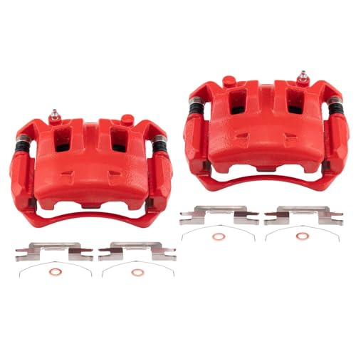 Image of TRQ Performance Front Brake Caliper Set Painted Red Brackets Compatible with 2005-2021 Nissan Frontier 2005-2012 Pathfinder 2005-2015 Xterra