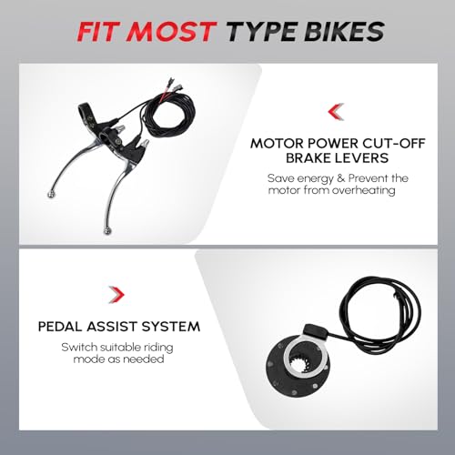 PEXMOR Electric Bike Conversion Kit, 48V 1000W 26\" Rear Wheel E-Bike Hub Motor Kit, Upgrade 3 Mode Controller w/PAS/Twist Throttle with Battery Indicator Ebike Bicycle Wheel Kit