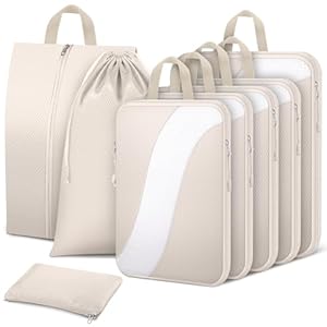 8 Set Compression Packing Cubes, Travel Packing Cubes for Carry On Suitacases, Luggage, Suitcase Organizer with Shoe & Laundry Bags, Packing Cubes for Travel Essentials, Black