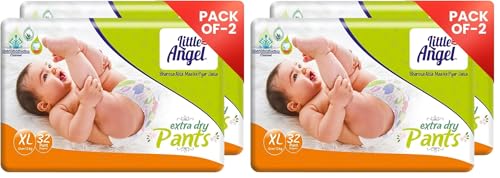 Image of Little Angel Extra Dry Baby Pants Diaper, Extra Large (XL) Size, 64 Count, Super Absorbent Core Up to 12 Hrs Protection & Wetness Indicator, Pack of 4, 32 count /pack, Over 12kg