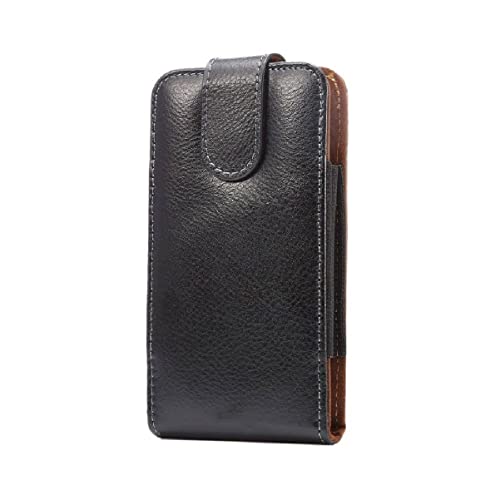 DFV mobile - Gürteltasche Echtleder Holster Etui mit Gürtelclips Swivel 360º aus Premium Echtem Leder für Yamada Denki Every Phone (2020) - Schwarz