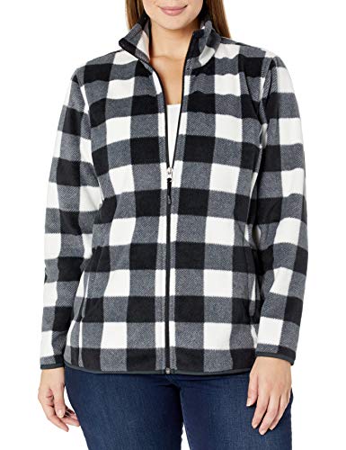 Amazon Essentials Women's Plus Size Full-Zip Polar Fleece Jacket, White Black Buffalo Plaid, 3X