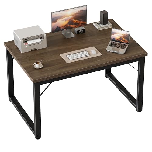 Image of 40 Inch Computer Desk, 1 inch Thick Small Office Table, Walnut | Modern Simple Style, Heavy Duty Industrial Frame, Small Study & Writing Table for Home Bedroom Work