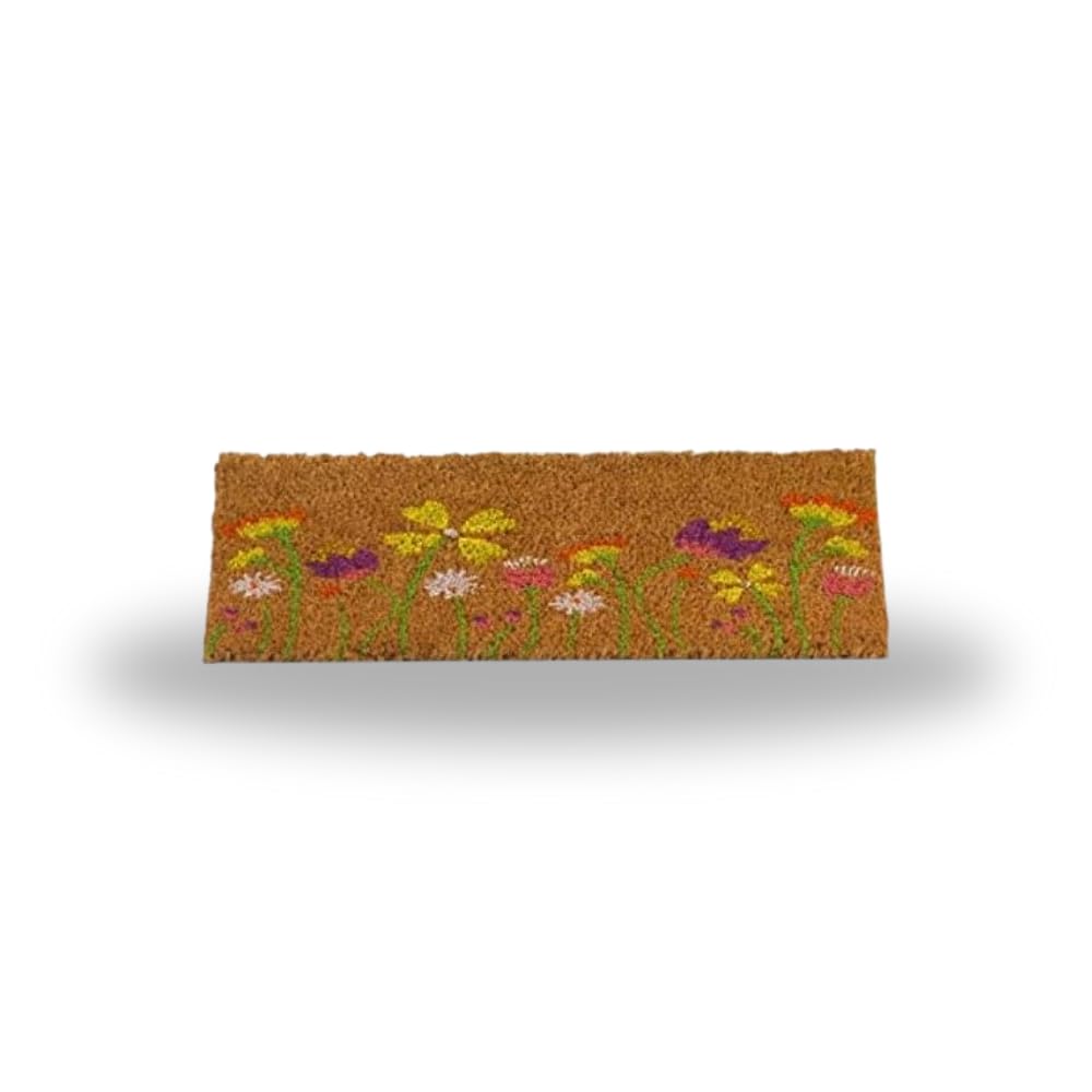 Garden Mile Floral Coir Door Mat - 23 x 53cm Heavy Duty Non Slip Entrance Doormat with Rubber Backing - Indoor & Outdoor Dirt Scraper Insert Mat for 45 x 75cm Frames, Front Door, Porch & Busy Homes