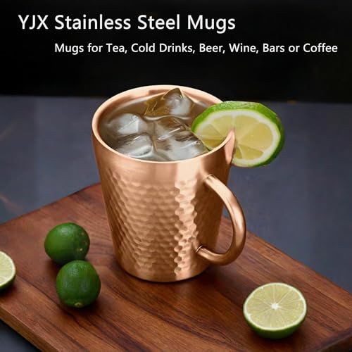YJX 5.9oz Mugs Set of 4, Hammered 304 Stainless Steel Coffee Cups, Double Wall Insulated Mug, Copper Tea Cup with Handle, Lightweight Teacups, for Tea, Cold Drinks, Beer, Wine, Bars, Parties(175ml) by YJX - Used condition - Image 2