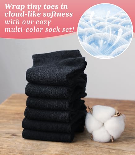 Fiveluck 6 Pack Girls Toddler Ankle Socks, Cotton Soft Low Cut Socks for Kids, Daily School Casual Wear, Black, 9-12 Years — view 5