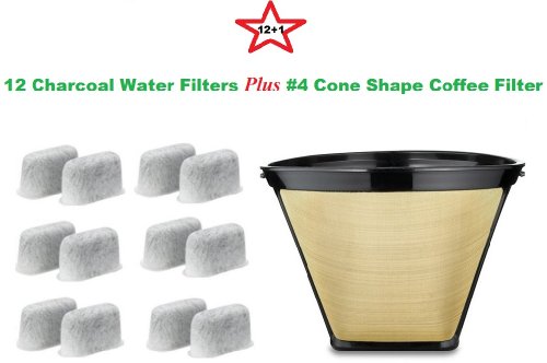 #4 Cone Shape Permanent Coffee Filter & a set of 12 Charcoal Water Filters for Cuisinart DCC-RWF1 Coffeemakers