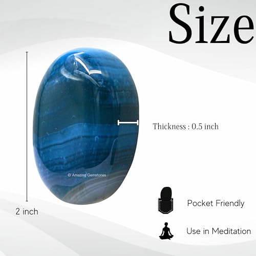 Image of Amazing Gemstone Blue Onyx Crystals and Healing Stones - Large Palm Stone Crystals Piedra - Crystal for Good Luck, Balanced Positive Energy, Meditation - Unique Stocking Stuffers Gifts for Women, Men