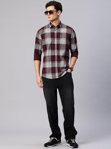 Image of Majestic Man Stylish Slim Fit Cotton Spread Collar Checked Casual Shirt
