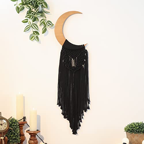 ANROYE Macrame Wall Hanging Boho Moon Decor, Bohemian Crescent Wooden