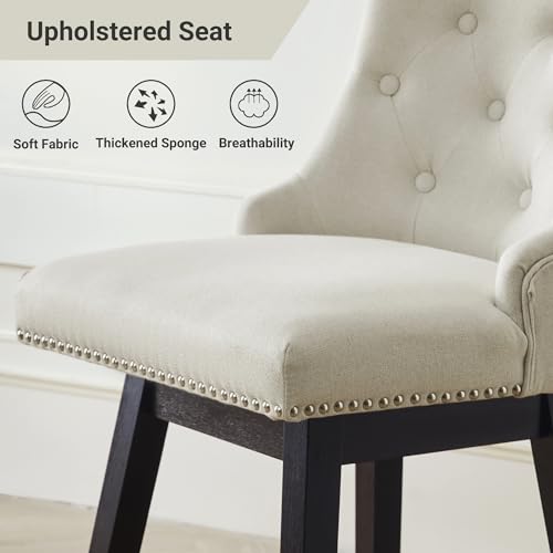 Busaurus Swivel Bar Stools Counter Height, 26\" Upholstered Swivel Counter Stools with Back Set of 2, Modern Kitchen Island Stools with Solid Wood Legs, White - Thumbnail 6