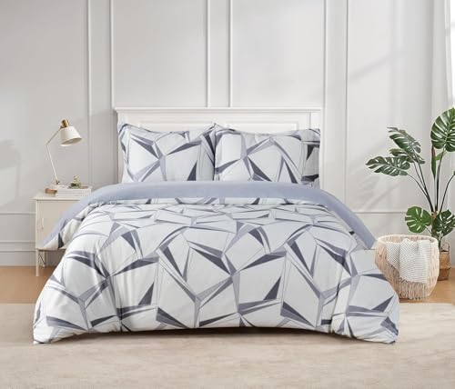Majestic Giftware Madison Linen 4 Pcs Twin Size Bedding Set (BL500-T-2-4pcs) Tokyo Comfort - Ash 300 Thread Count Cotton Sateen | 1 Fitted Sheet, 1 Duvet, 2 Pillowcases | Soft & Luxurious