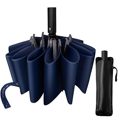 折りたたみ傘 Flexsto 逆折り式傘 自動開閉 12骨の高強度アルミ 強くて軽い 108cm超大サイズ メンズ傘 超撥水 台風対応 梅雨対策 男性と女性に適しています 晴雨兼用 収納ポーチ付き (青い)