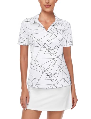 Cucuchy Style Cucuchy Women'S Golf Clothing Golf Shirt Upf50+ Sun Protection Short Sleeve Workout Moisture Wicking Athletic Shirts Polo V Neck Tops Geometry White M thumb #2