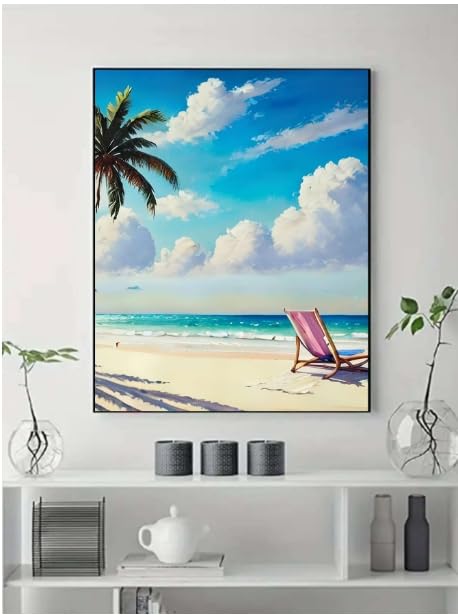 Image of Jasol Diamond Painting Kit, 40x30 Cms, Full Drill, 5D Crystals, Home Wall Decor Gift Set (Beach M45603)