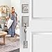 GUA OYH Front Door Lock Set - Satin Nickel Exterior Handle With Single Cylinder Deadbolt - Entry Set for Office (L36158-S-S115)
