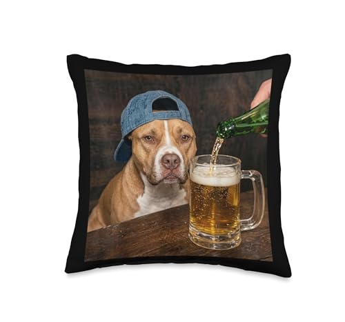 Pitbull Drinking Beer Funny Pitbull Dog Meme Throw Pillow