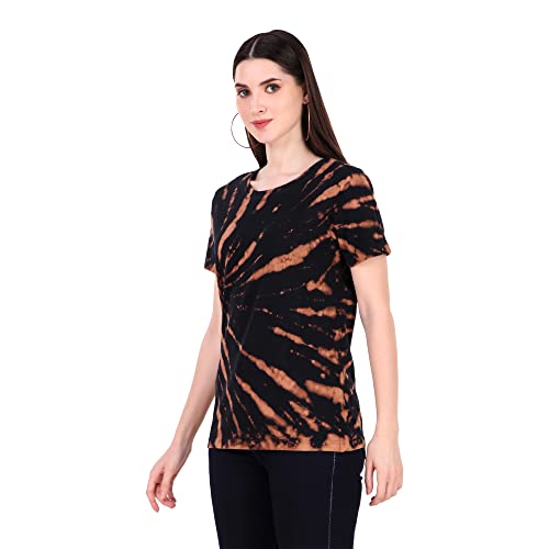 Image of Stories.Label Women's Tie Dye Printed Cotton Tshirt in Ribbed Neck, Regular Fit Half Sleeves Tops for Girls Stylish (Size S - 5XL)